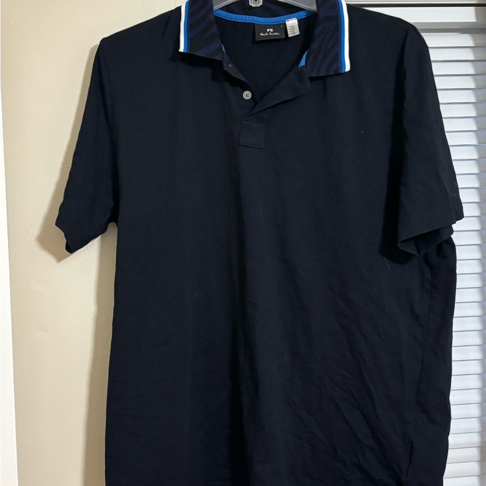 Paul Smith Navy Polo Shirt with Blue Striped Collar